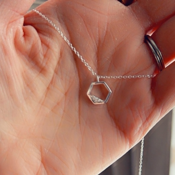 Silver Hexagon Necklace with Cubic Zirconia - Picture 7 of 10